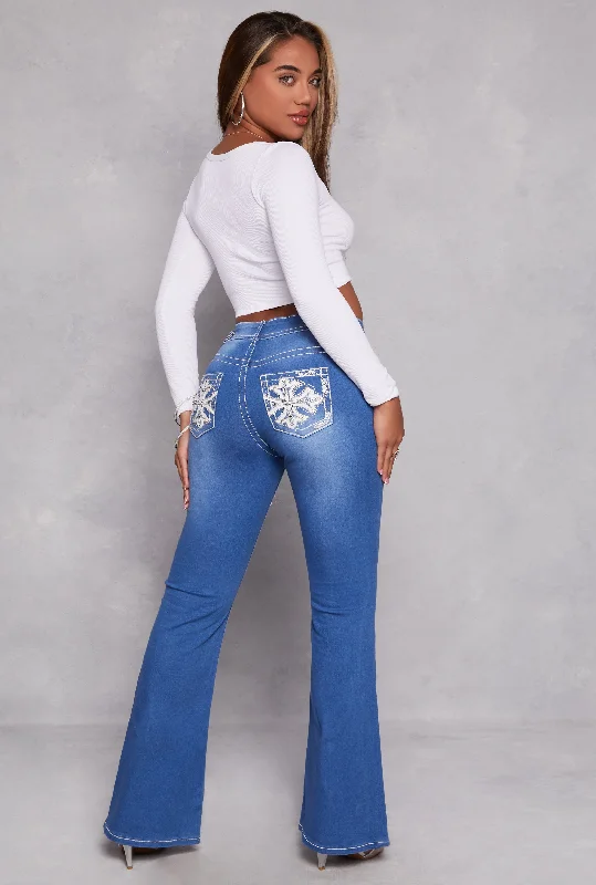 VIP Rhinestone Embroidered Pocket Flare Jeans