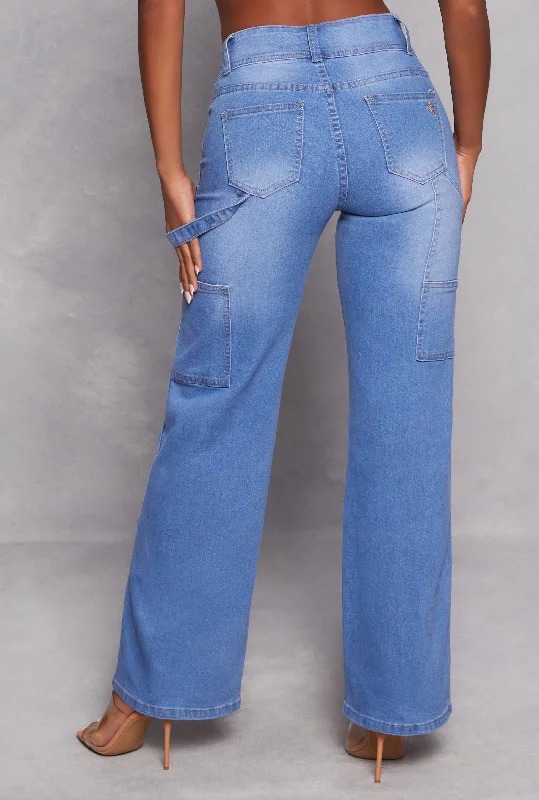 Whiskered High Waist Straight Leg Jeans