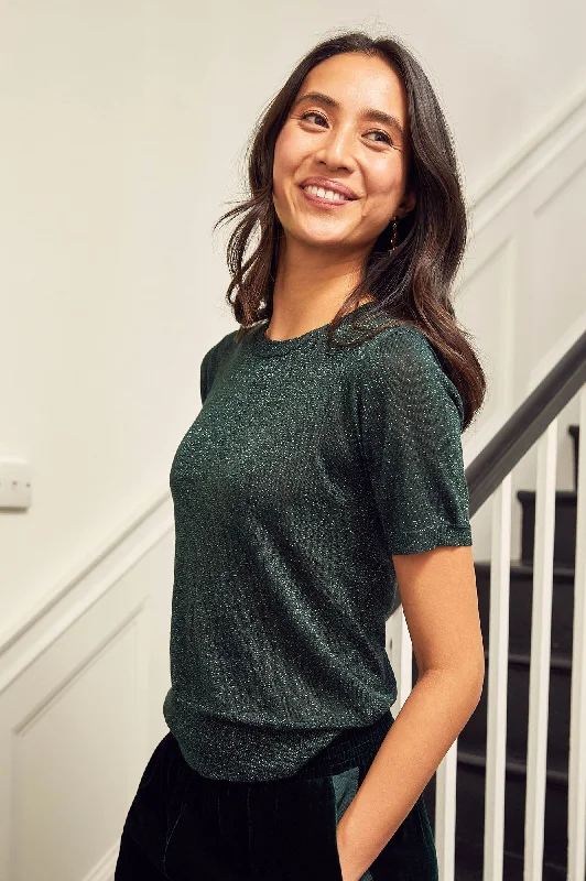 Metallic Knit T-Shirt | Emerald/Green