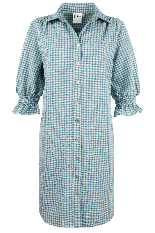 Miller Shirt Dress Blue/Green/White Seersucker Check - Webstore Exclusive