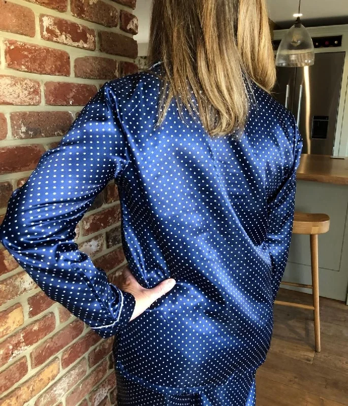 Navy Polka Dot Silky Pyjamas