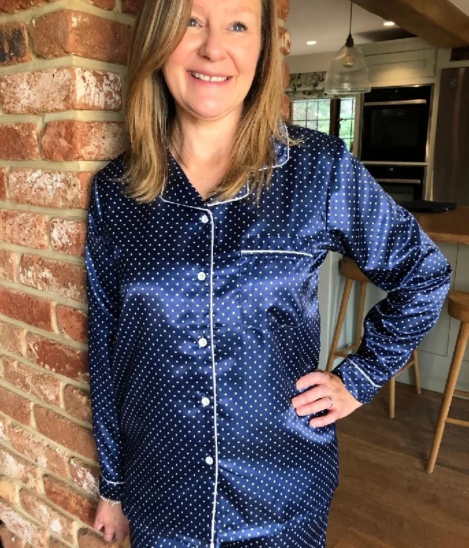 Navy Polka Dot Silky Pyjamas