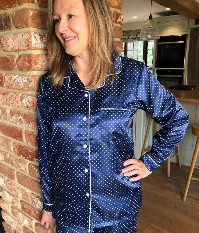 Navy Polka Dot Silky Pyjamas