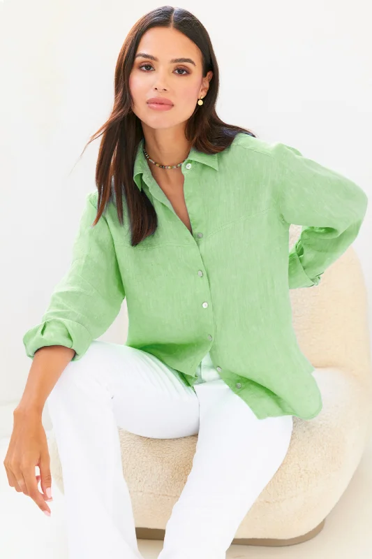 Niko Boyfriend Shirt Washed Green Tea Linen