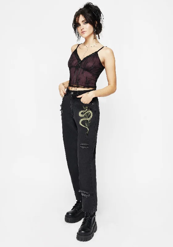 Nirah Embroidered Distressed Mom Jeans