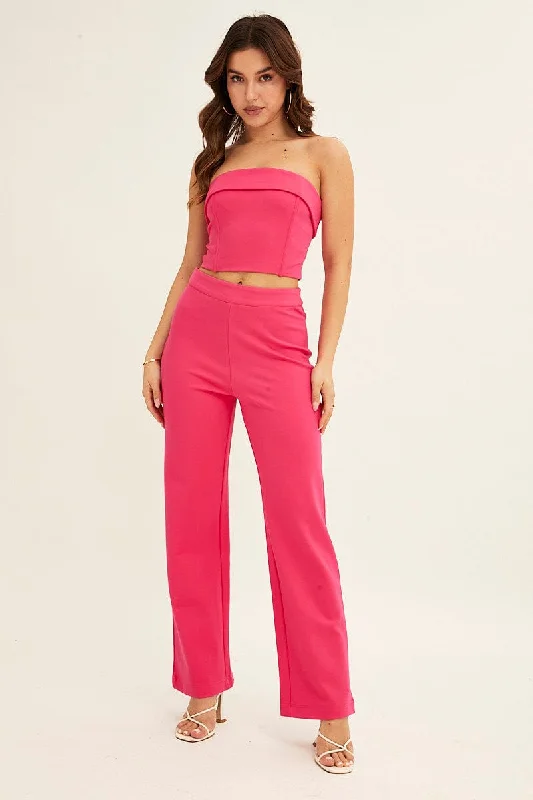 Pink Bandeau Top Crop Ponte