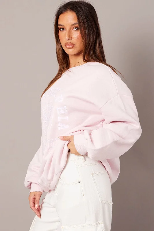 Pink Graphic Sweater Long Sleeve