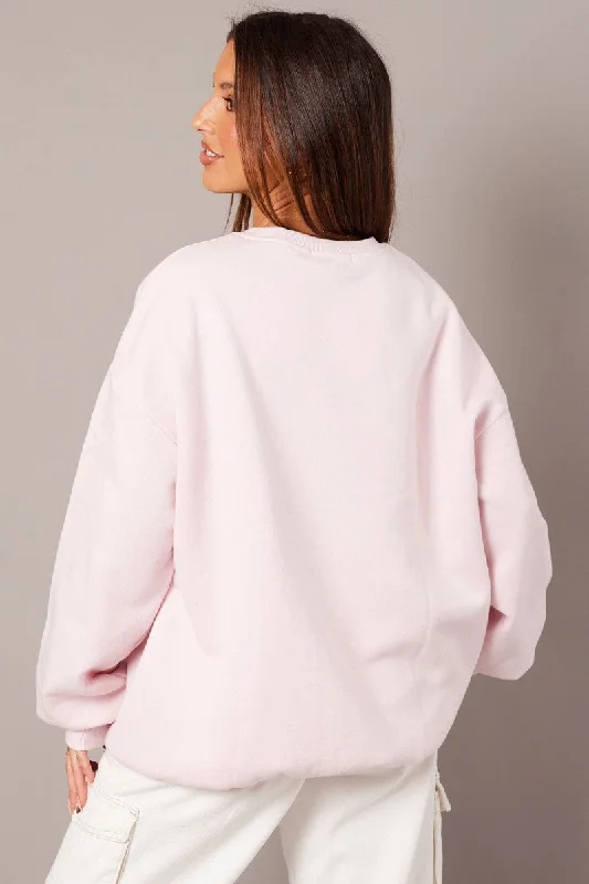 Pink Graphic Sweater Long Sleeve