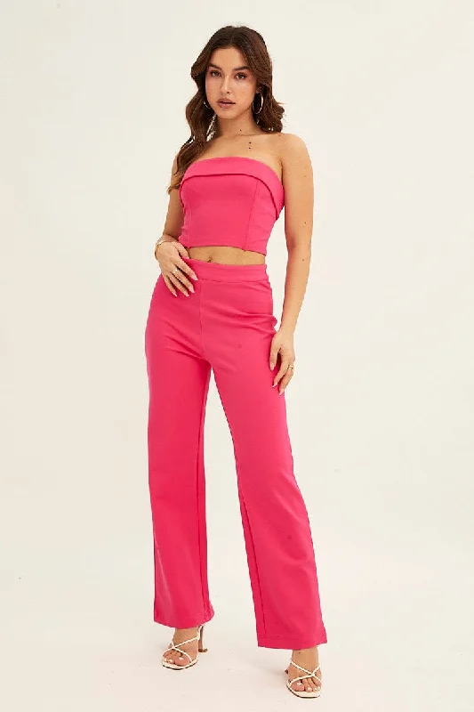 Pink High Waist Pant Straight Leg