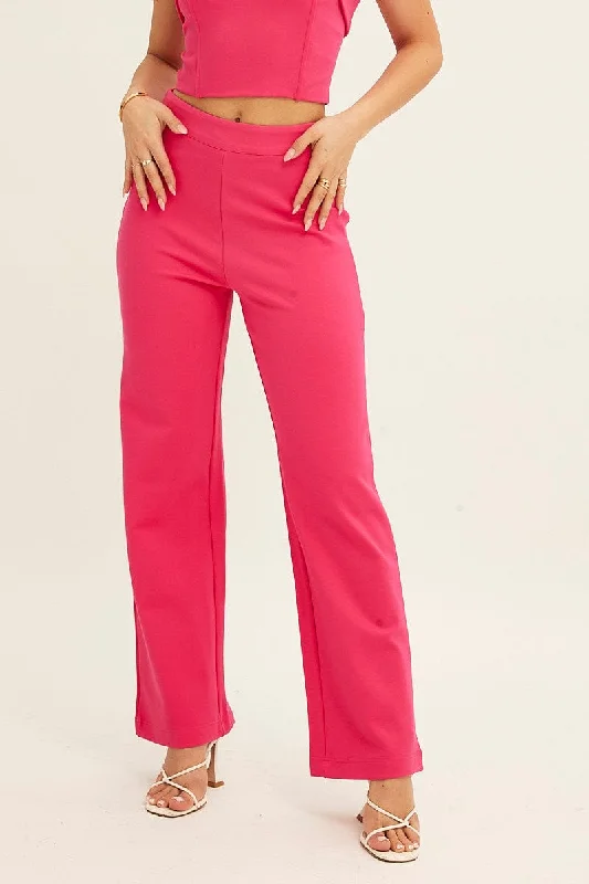 Pink High Waist Pant Straight Leg