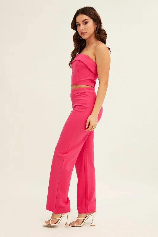 Pink High Waist Pant Straight Leg