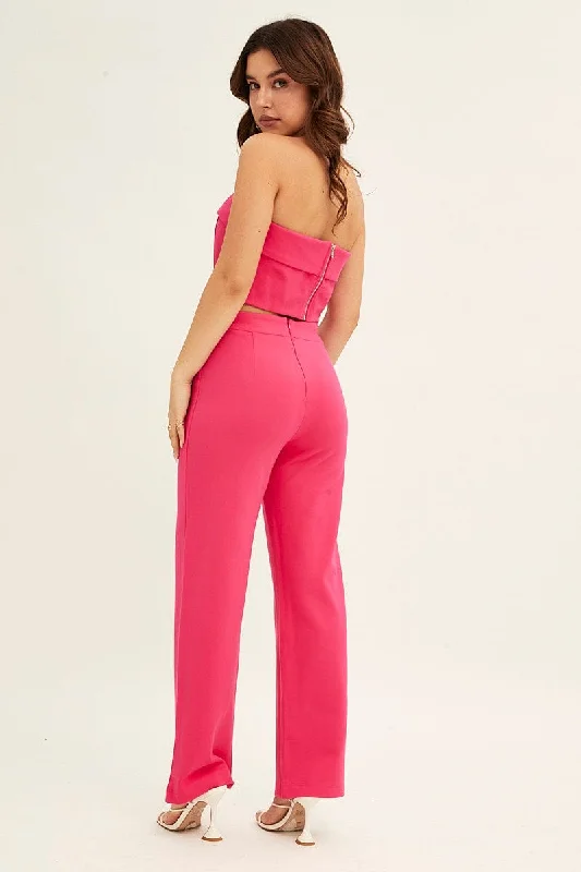 Pink High Waist Pant Straight Leg