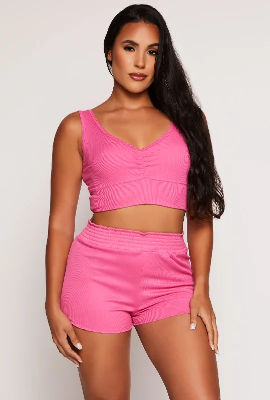 Pajama Crop Top and Shorts with Robe Set