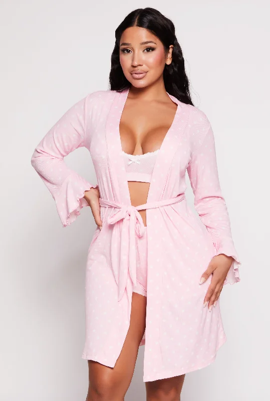 Polka Dot Print Pajama Cami and Shorts with Robe