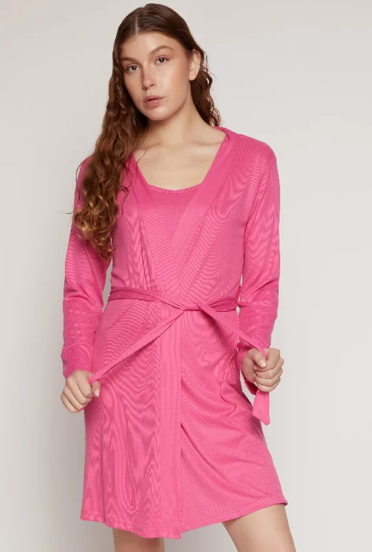 Ribbed Cami Nightgown with Robe