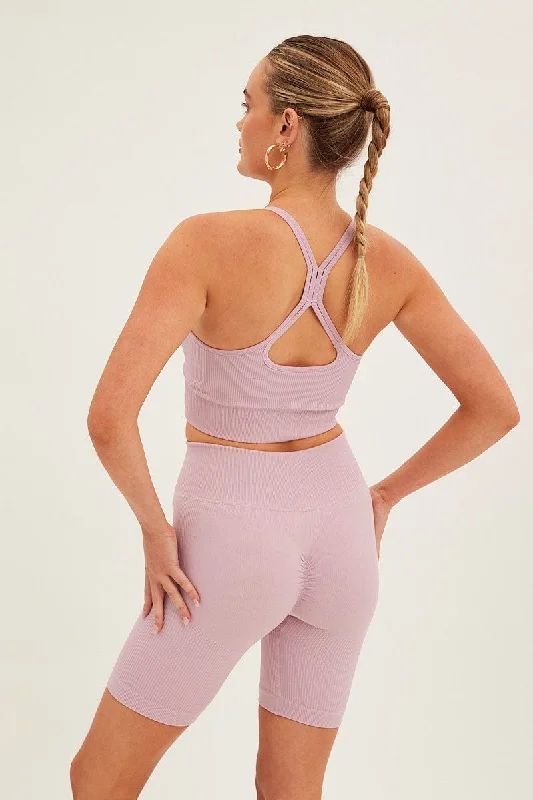 Purple Biker Shorts Activewear High Rise Seamless