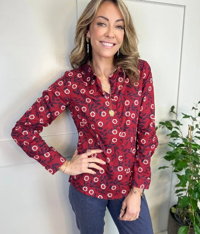 Red Dahlia Print Larissa Shirt