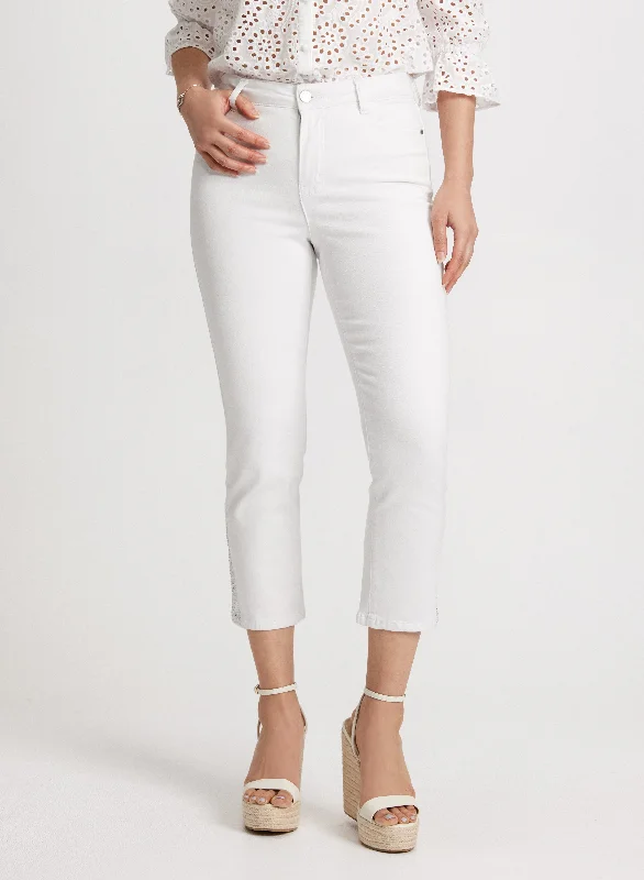 Rhinestone Trim Slim Leg Jeans