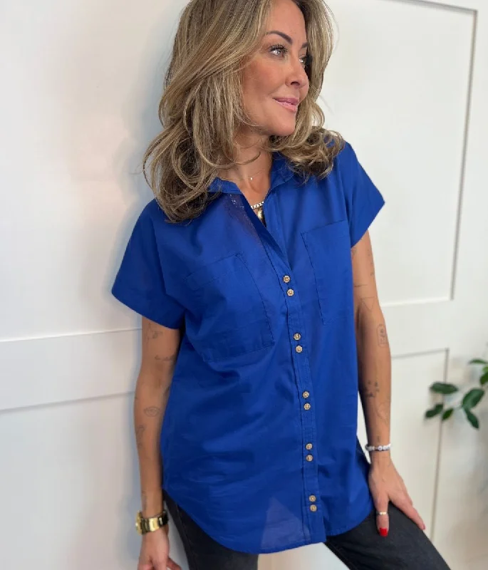 Royal Blue Cotton Cap Sleeve Shirt