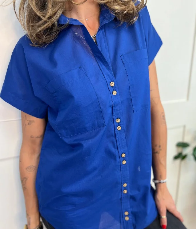 Royal Blue Cotton Cap Sleeve Shirt