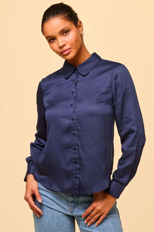 Satin Bow Blouse | Navy