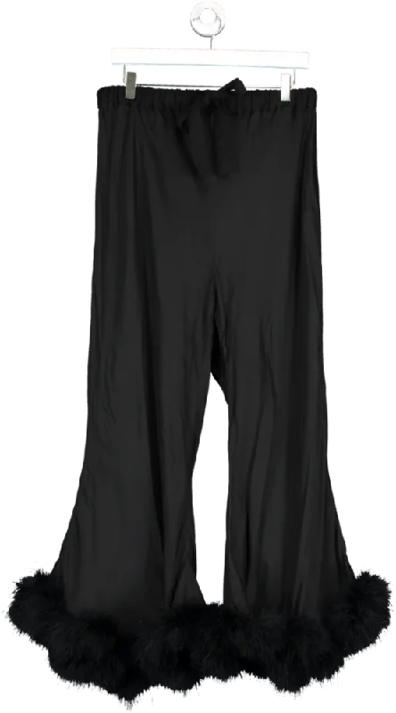 Sleeper Black Feather Trimmed Pyjama Bottoms UK S