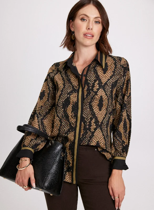 Snake Print Button-Up Blouse