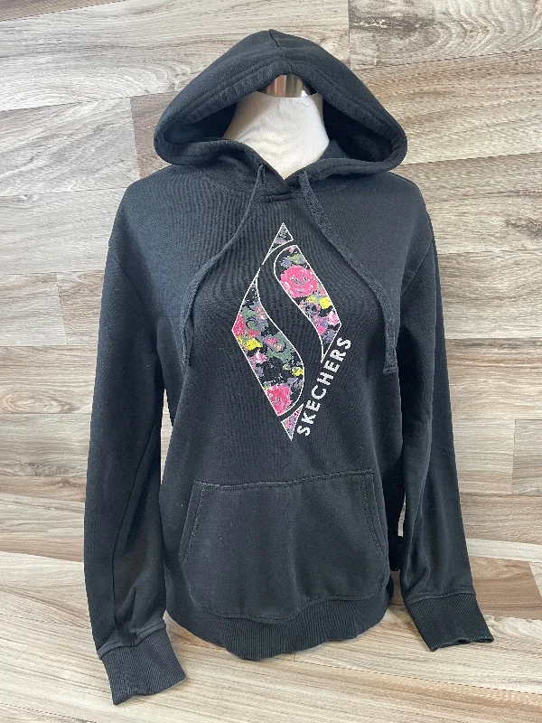 Sweatshirt Hoodie By Skechers In Black & Pink, Size: M