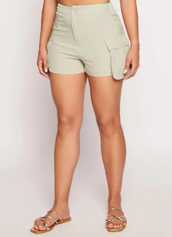 Crepe Knit High Waist Cargo Pocket Shorts