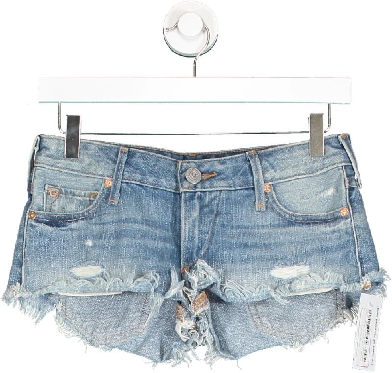 True Religion Blue Raw Hem Jean Shorts UK XXS