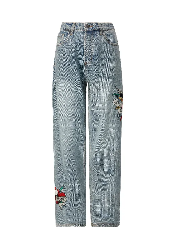 Womens True-Til-Death Relaxed Fit Denim Trousers Jeans - Bleach