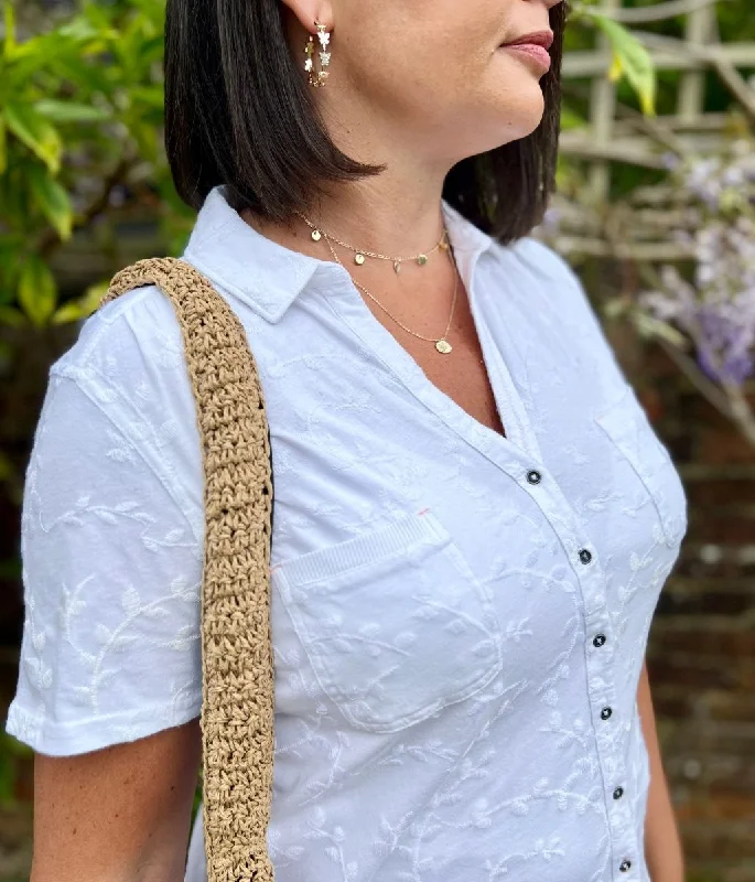 White Embroidered Jersey Shirt