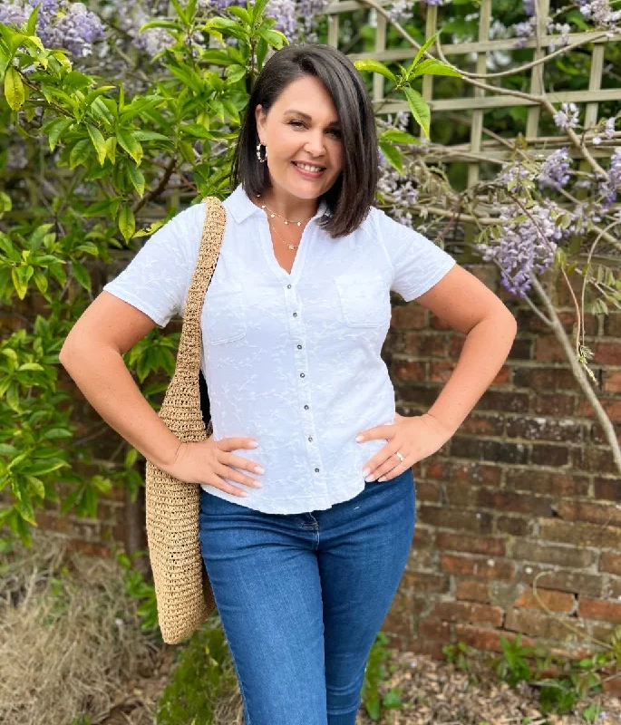 White Embroidered Jersey Shirt