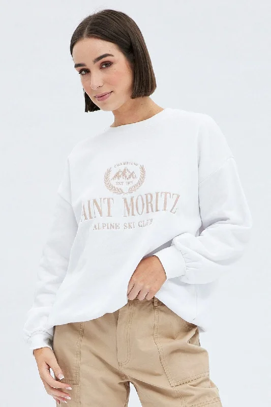 White Graphic Sweater Long Sleeve