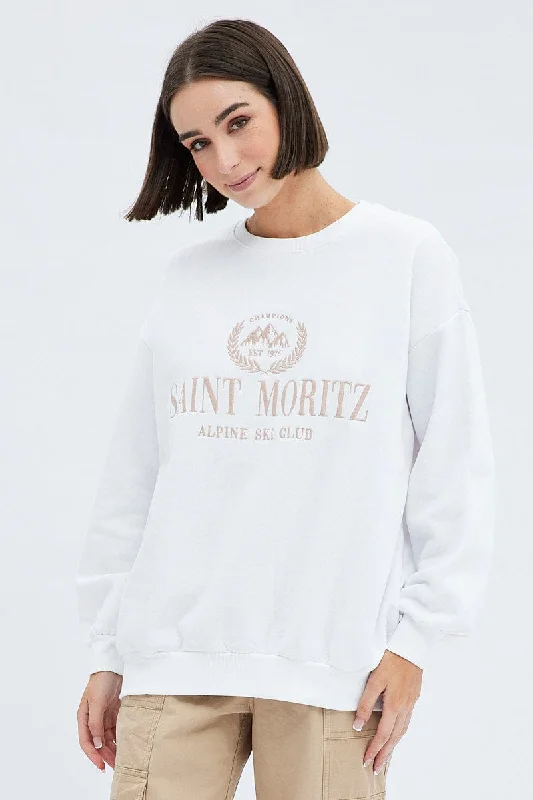 White Graphic Sweater Long Sleeve