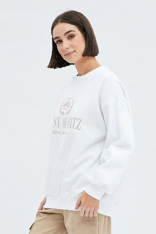 White Graphic Sweater Long Sleeve