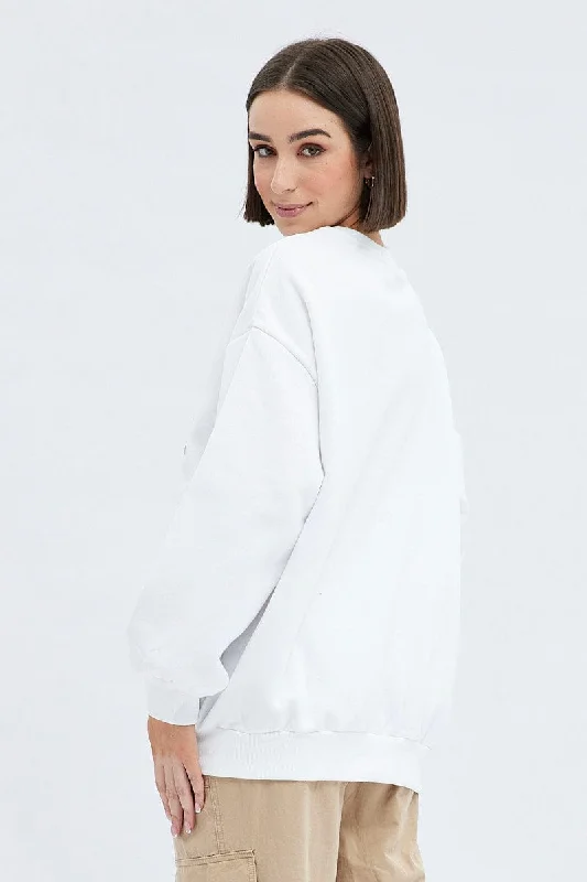 White Graphic Sweater Long Sleeve