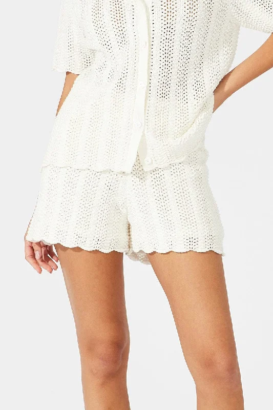 White Knit Shorts Crochet