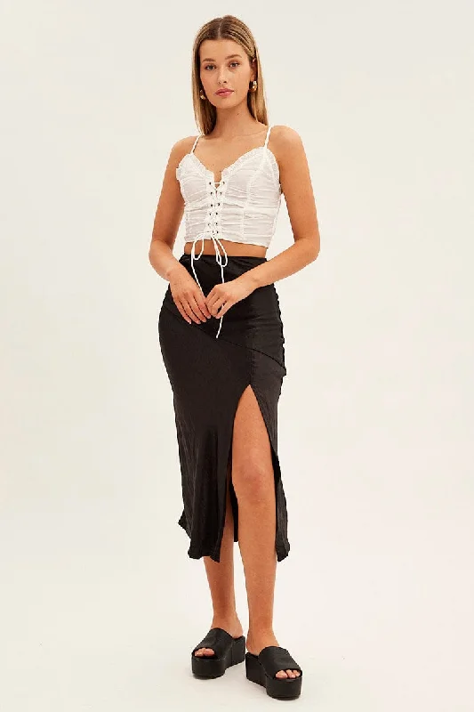 White Lace Up Ruffle Trim Corset Crop Top