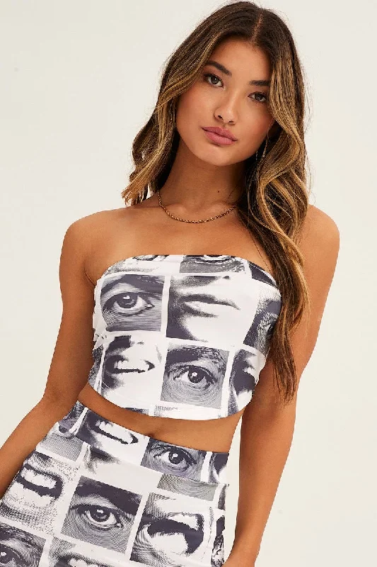 White Print Crop Boobtube