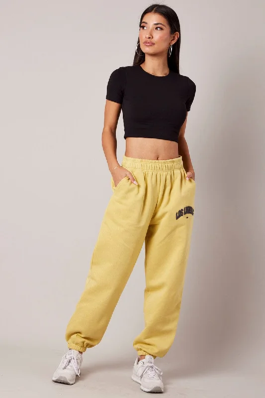 Yellow Track Pants High Rise