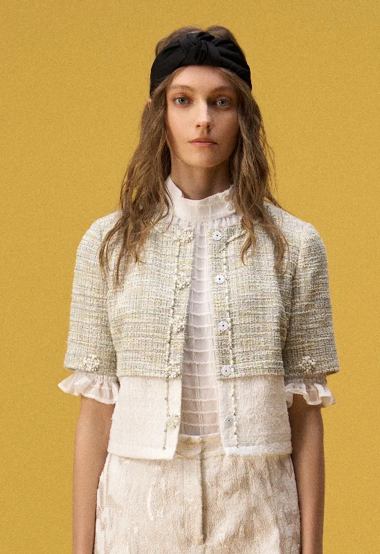 Mix Green White Patchwork Tweed Jacket