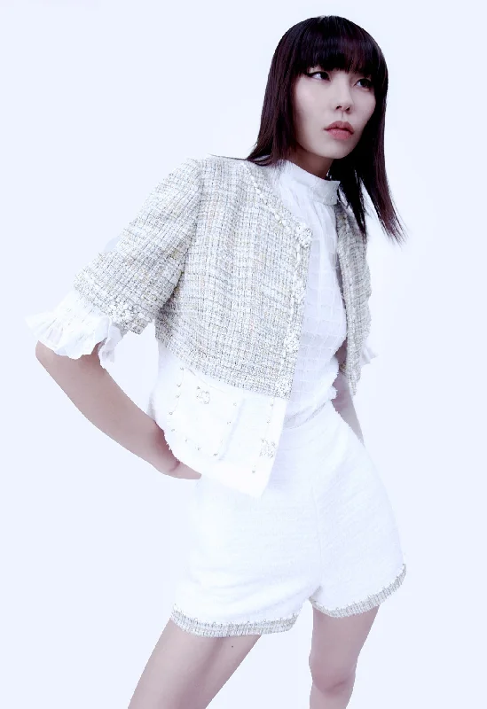 Mix Green White Patchwork Tweed Jacket