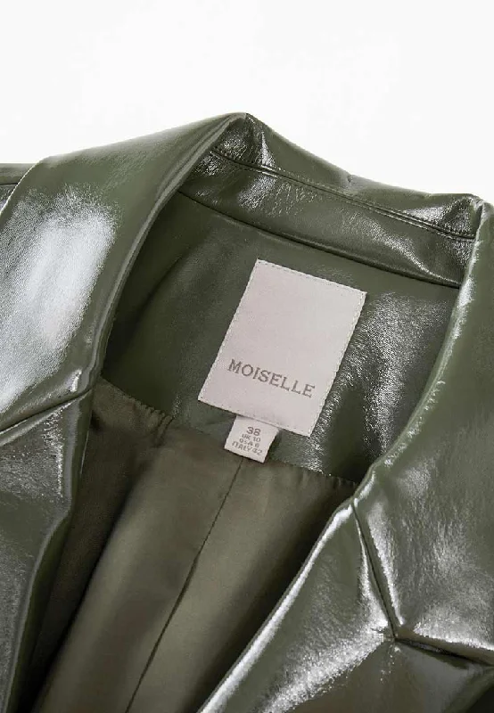 Patent Vegan Leather Lapel Coat