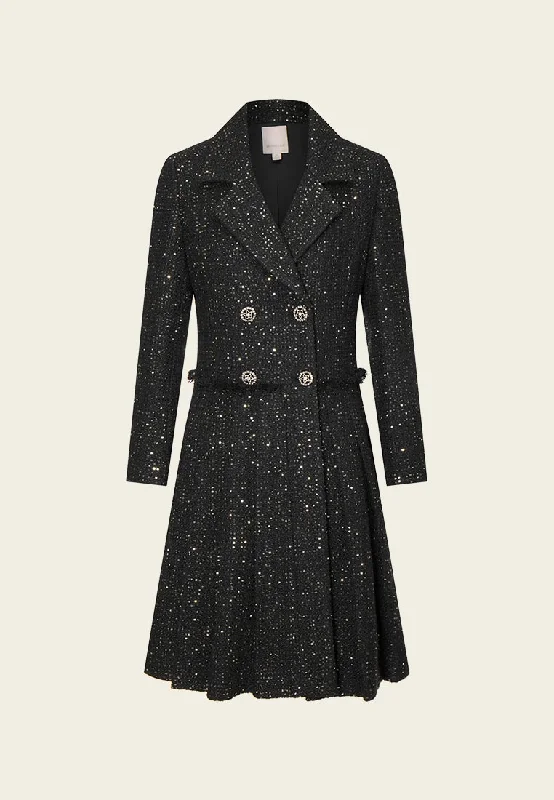 Black Sequin Tweed Princess Coat