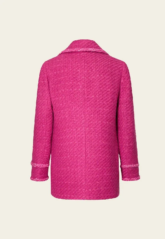 Fuchsia Double-Breasted Lapel Tweed Coat