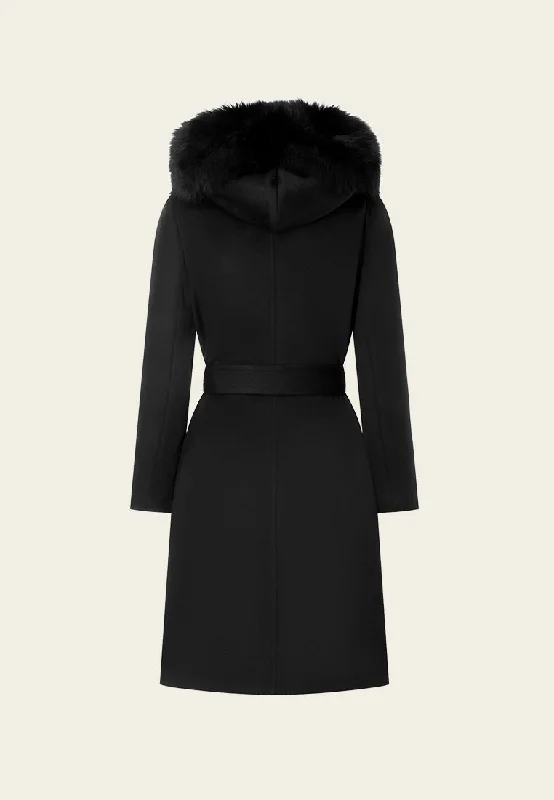 Black Fur Collar Wool Belted Coat