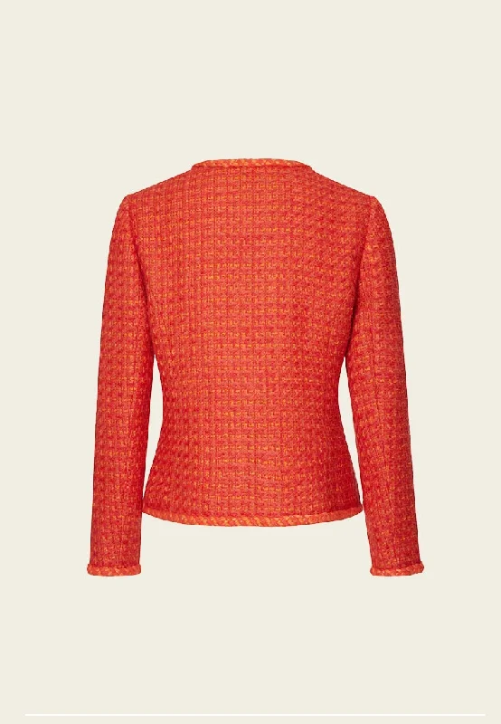 Orange Golden Button Embellished Tweed Jacket