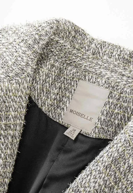 Gem-detail Lapel Tweed Coat