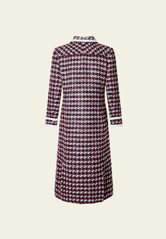 Calf Length Pattern Lapel Tweed Coat